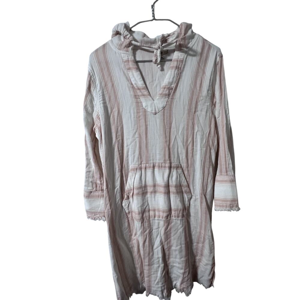 Faherty Women’s sz L Baja Surf Dress Cover Up Hoodie Stripes White Peach